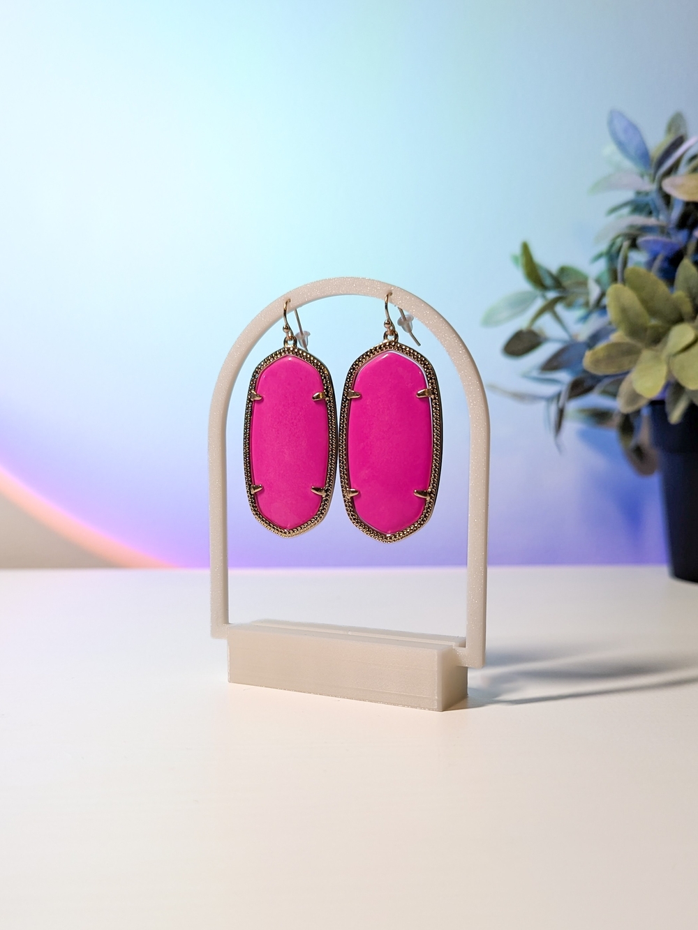Kendra Scott Danielle Statement Pendant Earrings Magenta Pink Gold NWT NIB